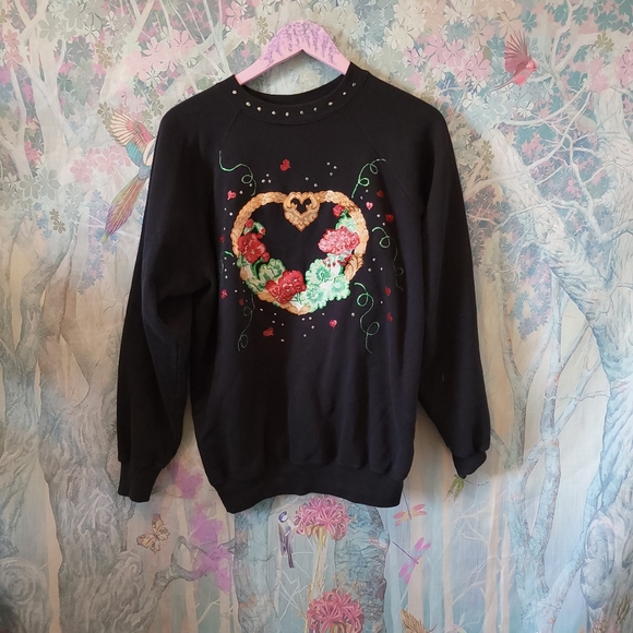 Vintage Handpainted Kitschy Valentines Sweater - Picture 2 of 7
